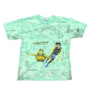 Pre-Owned Antares Dancer All Over Print Blue T-Shirt - Size Large